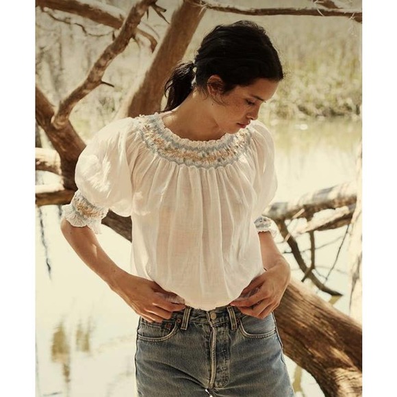 DOEN Alpine Top in Salt Smocked M RARE - Picture 2 of 8